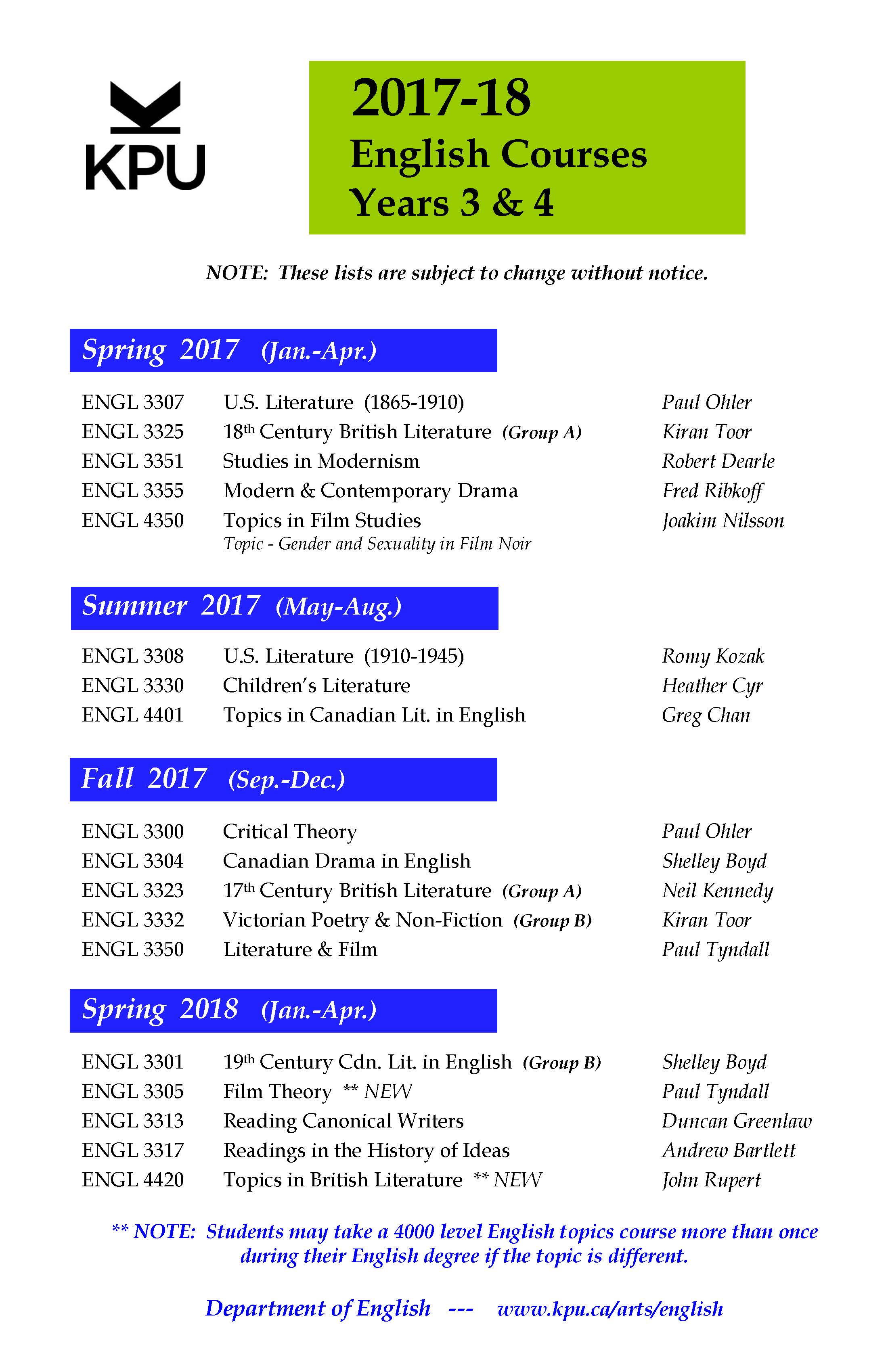 Kpu Course Calendar Ellynn Nickie